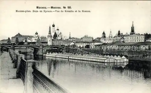 Ak Moskau Russland, Kreml, Moskwa Fluss, Brücke