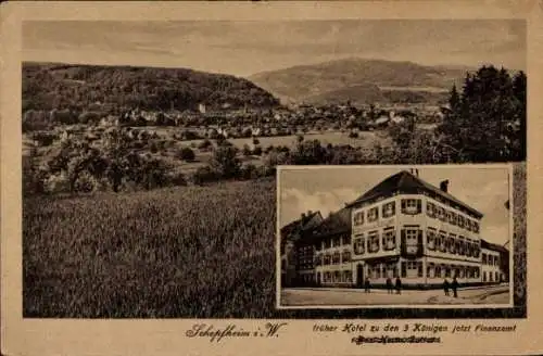 Ak Schopfheim in Baden, Panorama, früher Hotel zu den 3 Königen, Finanzamt