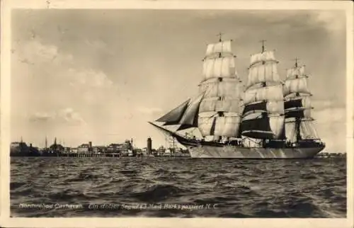 Ak Cuxhaven, Segelschiff, 3-Mast-Bark