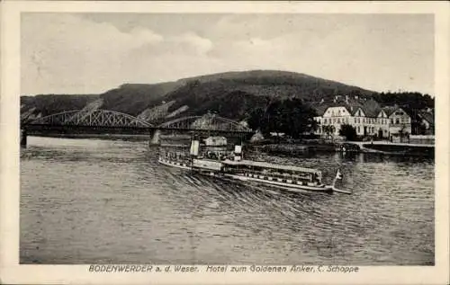 Ak Bodenwerder an der Weser, Hotel zum Goldenen Anker, Dampfer