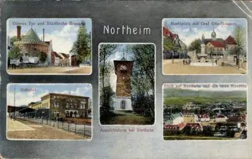 Ak Northeim in Niedersachsen, Bahnhof, Aussichtsturm, Marktplatz, Oberes Tor