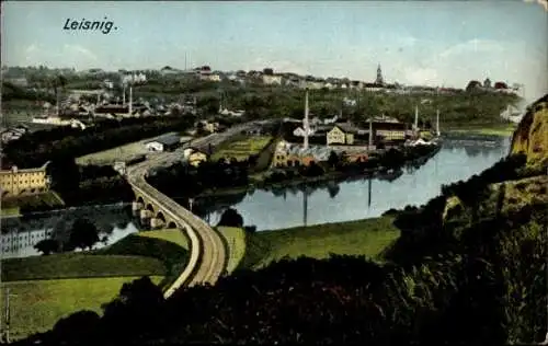 Ak Leisnig in Sachsen, Eisenbahnbrücke, Bahnstrecke