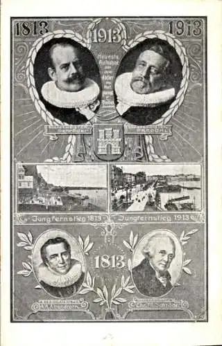 Ak Hamburg Mitte Neustadt, Jungfernstieg in Jahren 1813 und 1913, Bürgermeister Schröder