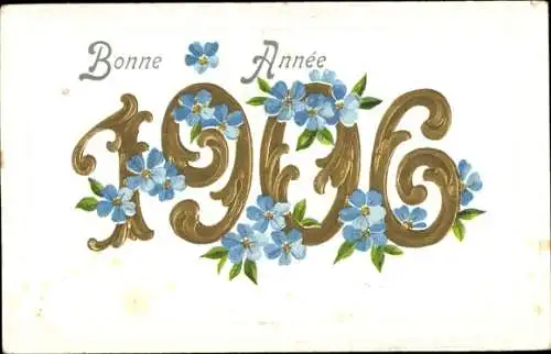 Präge Ak Glückwunsch Neujahr 1906, Blumen