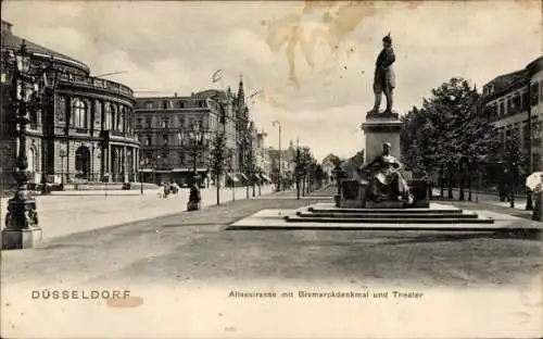 Ak Düsseldorf am Rhein, Alleestraße, Bismarckdenkmal, Theater