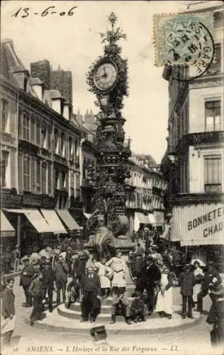 Ak Amiens Somme, L'Horloge, Rue des Vergeaux