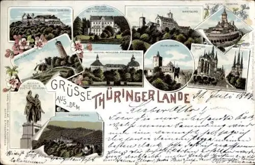 Litho Lutherstadt Eisenach in Thüringen, Wartburg, Veste Coburg Erfurter Dom, Kyffhäuser, Rudelsburg