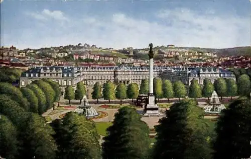 Ak Stuttgart in Württemberg, Panorama, Neues Schloss, Springbrunnen, Säule, Parkanlage