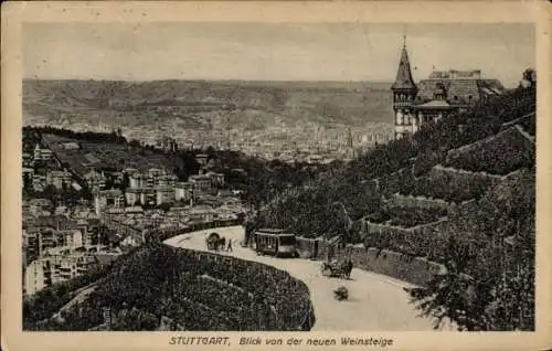 Ak Stuttgart in Württemberg, Blick von der neuen Weinsteige, Straßenbahn