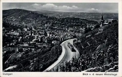 Ak Stuttgart in Württemberg, Blick von der neuen Weinstiege, Straßenbahn