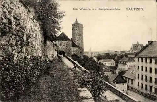 Ak Bautzen in der Oberlausitz, Alter Wasserturm, Kronprinzenbrücke