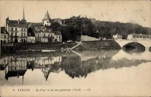 Ak Véretz Indre et Loire, Le Cher, Nordseite