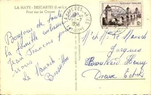 Ak La Haye-Descartes Indre et Loire, Pont sur la Creuse