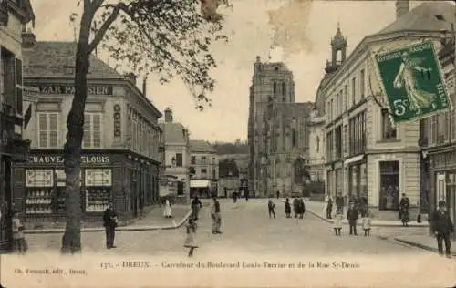 Ak Dreux Eure et Loir, Carrefour du Boulevard Louis Terrier, Rue St. Denis