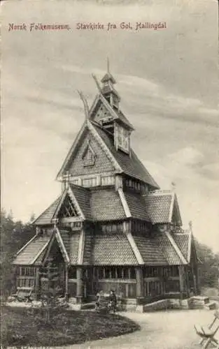 Ak Oslo Norwegen, Norsk Folkemuseum, Stavkirke fra Gol, Hallingdal