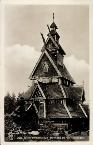 Ak Oslo Norwegen, Norsk Folkemuseum, Stavkirke fra Gol, Hallingdal