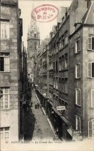 Ak Saint Malo Ille et Vilaine Bretagne, Grande Rue, Cafe des Nations, Kathedrale