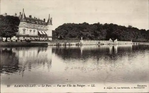 Ak Rambouillet Yvelines, Park, vue sur l'Ile du Potager