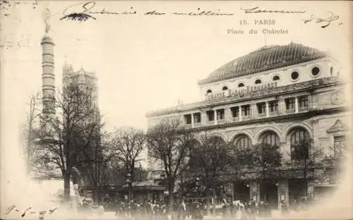 Ak Paris, Place du Châtelet, Sarah Bernhardt Theater