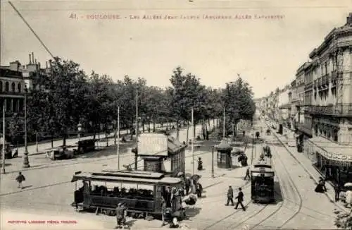 Ak Toulouse Haute Garonne, Allee des Jean Jaures, Straßenbahn