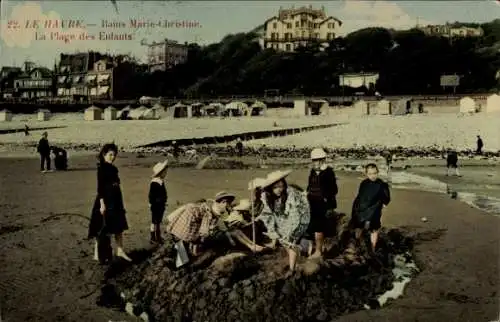 Ak Le Havre Seine Maritime, Les Bains Marie-Christine, La Plage des Enfants