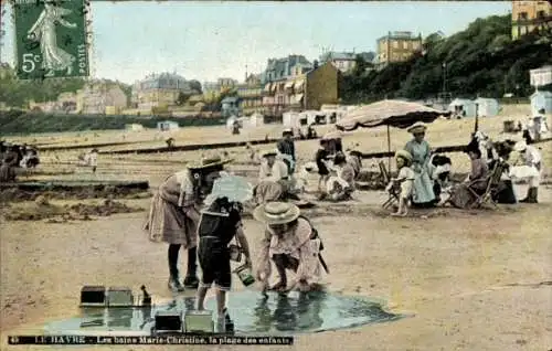 Ak Le Havre Seine Maritime, Les bains Marie-Christine, La plage des enfants