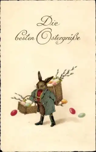 Ak Glückwunsch Ostern, Hase mit Ostereiern