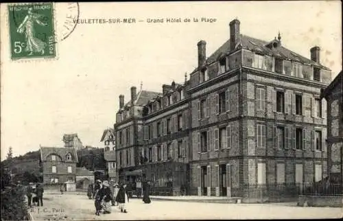 Ak Veulettes sur Mer Seine Maritime, Grand Hotel, Strand