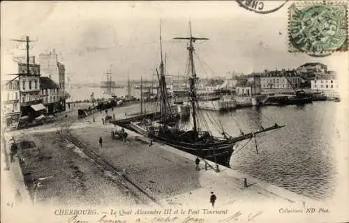 Ak Cherbourg Manche, Quai Alexandre III und die Tournant-Brücke