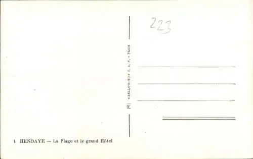Ak Hendaye Pyrénées-Atlantiques, Strand und das Grand Hotel