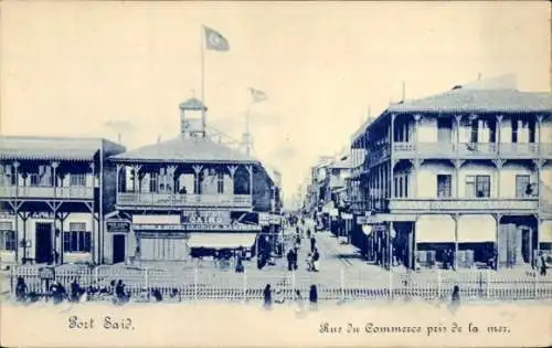 Ak Port Said Ägypten, Rue du Commerce, aufgenommen vom Meer