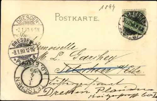 Künstler Litho Dresden Altstadt Johannstadt, Gasthaus Antons, Flusspartie