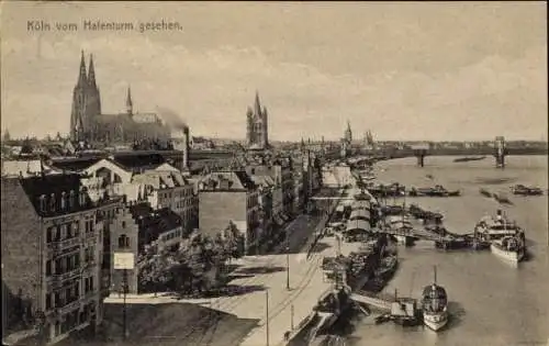 Ak Köln am Rhein, Blick vom Hafenturm, Dom, Rhein