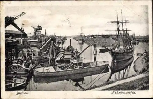 Ak Hansestadt Bremen, Hohentorshafen, Boote, Krane