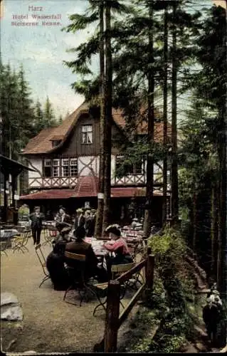 Ak Hasserode Wernigerode am Harz, Steinerne Renne, Hotel Wasserfall