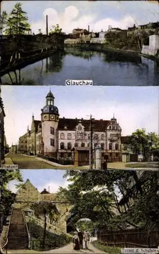 Ak Glauchau an der Zwickauer Mulde in Sachsen, Postamt, Schulstraße, Tunnel