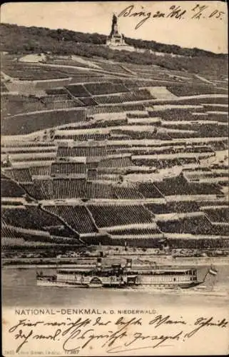 Ak Rüdesheim am Rhein, Niederwald Nationaldenkmal, Dampfer