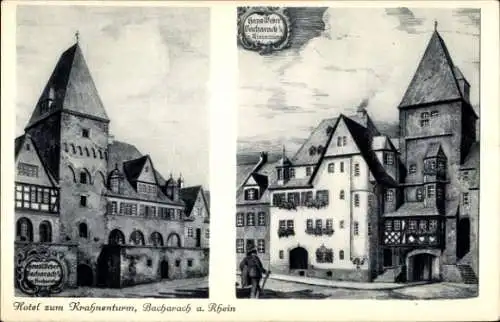 Künstler Ak Bacharach am Rhein, Hotel zum Krahnenturm, Haus Weber