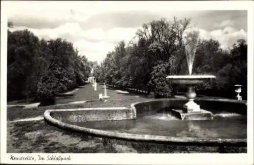 Ak Neustrelitz in Mecklenburg, Schlosspark, Brunnen, Wasserfontänen