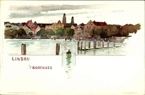 Künstler Litho Voellmy, Lindau Bodensee, Gesamtansicht, Hafen