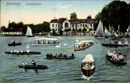 Ak Nürnberg in Mittelfranken, Dutzendteich, Ruderboote