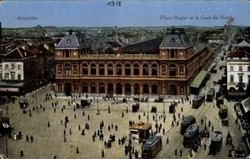 Ak Brüssel Belgien, Vue générale de la Place Rogier et la Gare du Nord, Tram