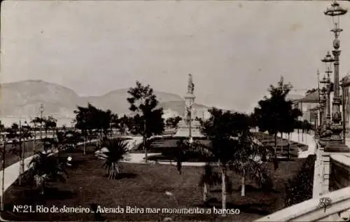 Ak Rio de Janeiro Brasilien, Avenida Beira mar Denkmal für Baroso