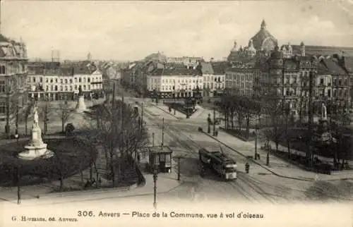 Ak Antwerpen Antwerpen Flandern, Place de la Commune, Straßenbahn