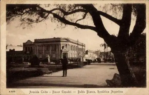 Ak Bahia Blanca Argentinien, spanische Bank, Colon Straße