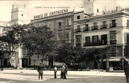 Ak Cádiz Andalucía, Plaza de la Constitucio, Banco de Cartagena