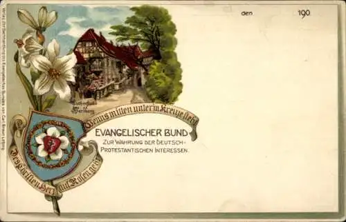 Wappen Litho Lutherstadt Eisenach in Thüringen, Lutherstube, Wartburg, Evangelischer Bund