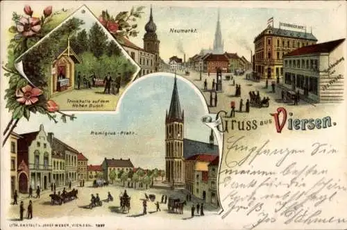 Litho Viersen in Nordrhein Westfalen, Neumarkt, Remigius Platz, Trinkhalle auf dem Hohen Busch