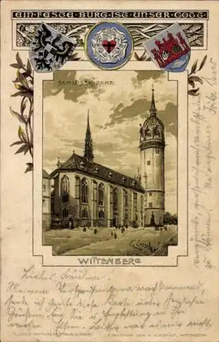 Präge Wappen Künstler Litho Loesch, E., Lutherstadt Wittenberg, Schlosskirche