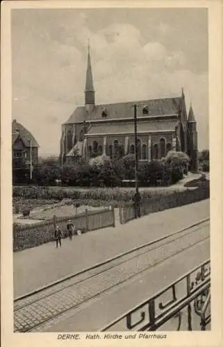 Ak Derne Dortmund im Ruhrgebiet, Kath. Kirche und Pfarrhaus